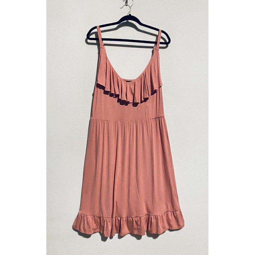 Torrid Dress Womens 1X Ruffle Tank Skater Sleeveless Stretch Knit Pink Flowy